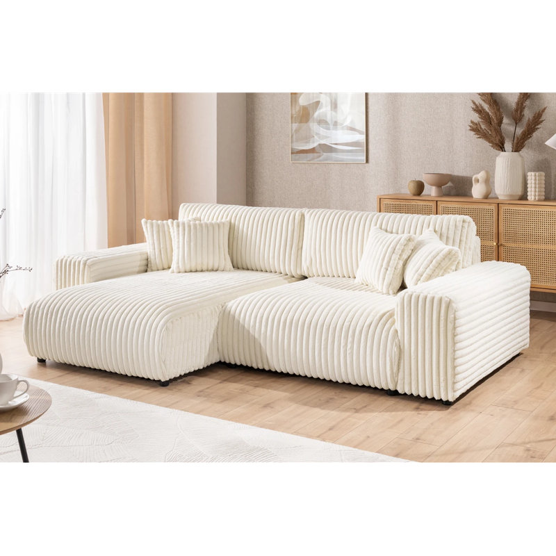 Mollis 4 Seater Corduroy Corner Sofa , Left Hand Facing, Light Beige