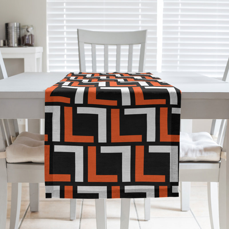 Chemin de table Carolina, 72 po x 16 po, Coton, Orange / blanc / noir