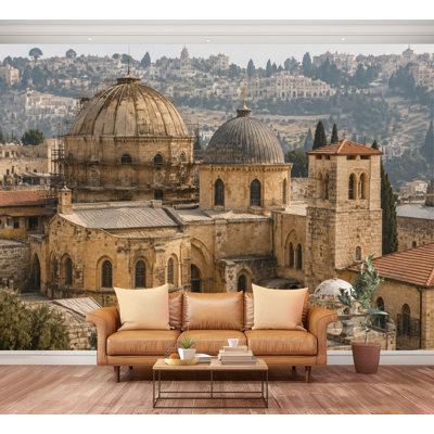 Wall Mural Peel and Stick Church 70s Ancient building City Christianity Holy Sepulcher Large Wallpaper Self-Adhesive Removable Contact Paper Wall Decor for Living Room Bedroom Nursery 100"H x 144"W