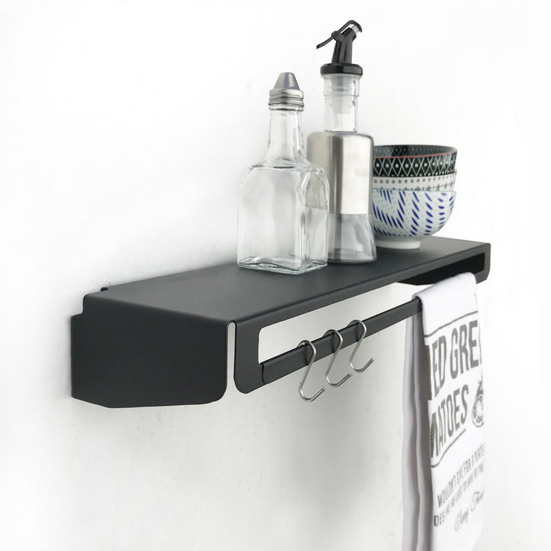Haarika Metal Bracket Shelf with Towel Bar, Black