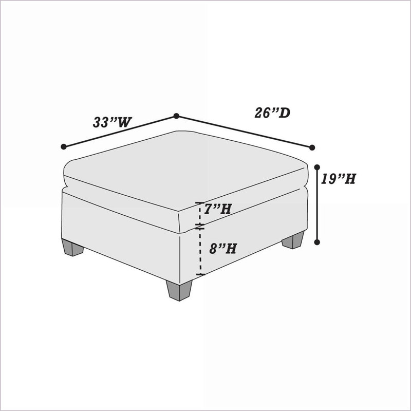 Repose-pieds, moelleux contemporain gris ardoise d'aspect lin | Pieds en bois | Noyer brun