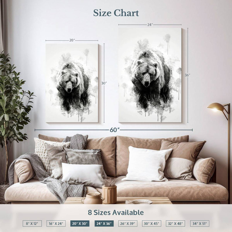 Brampt Brown Bear Black And White, 36" H x 24" W