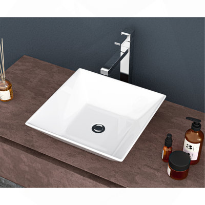 16x16 Inch White Ceramic Square Bathroom Sink