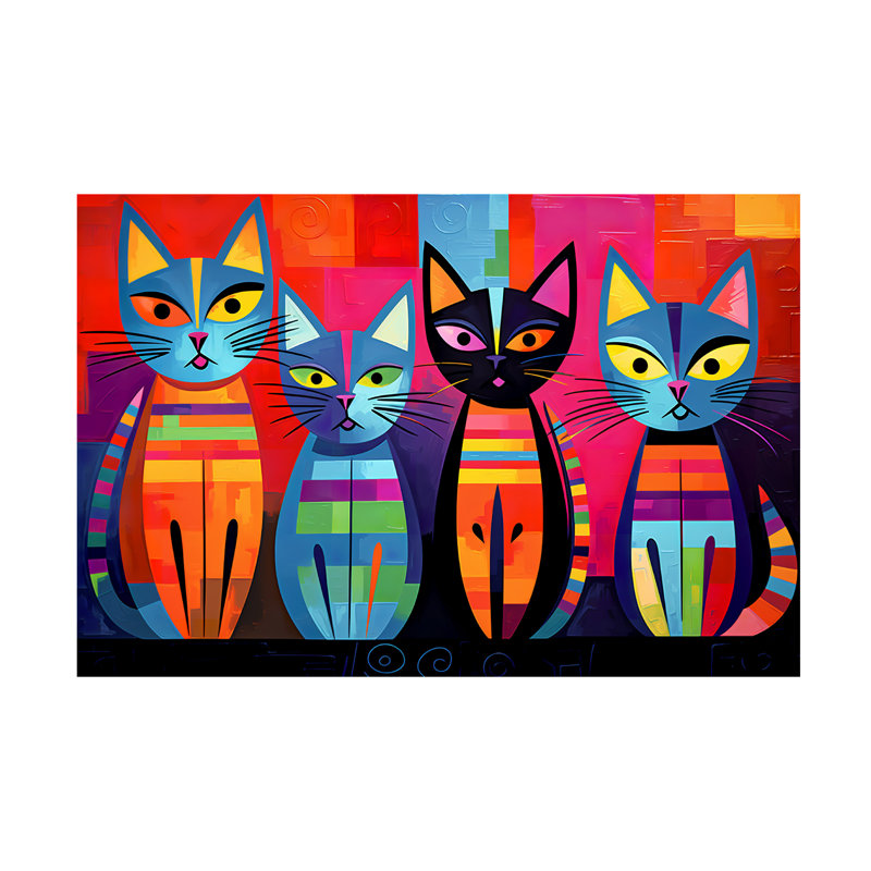 Art mural sur toile tendue - "Chat coloré 1" de Ray Heere pour décor de salon, de chambre à coucher ou de bureau - 47 x 30 pouces