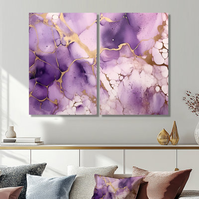 Nuage d'encre mauve et mauve pourpre VII - Fractales, grandes impressions sur toile, 2 panneaux