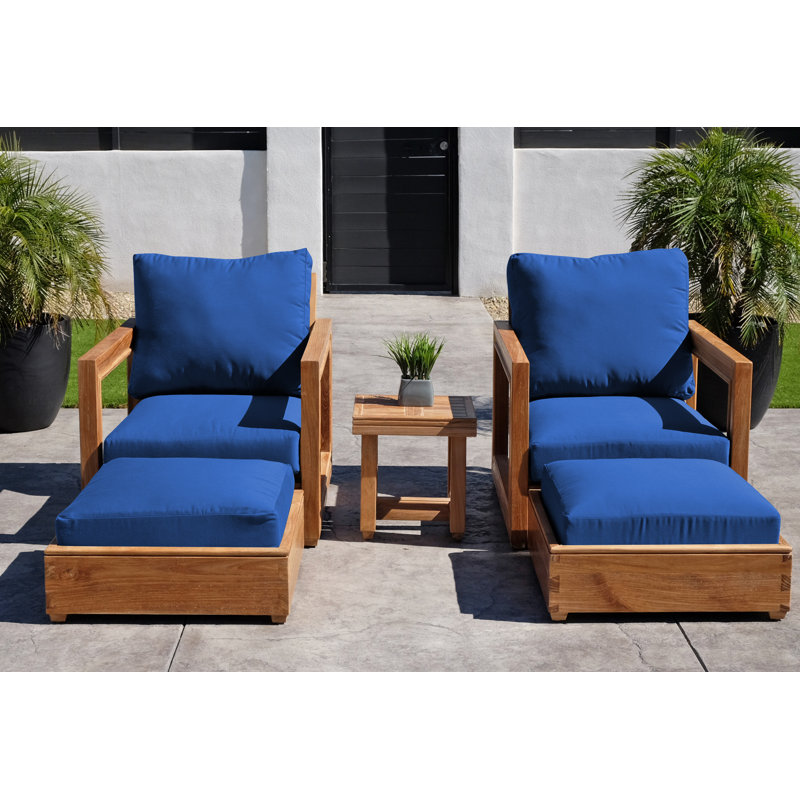Ensemble de conversation en teck avec coussins Sunbrella 5 pièces Crelake, Bleu véritable