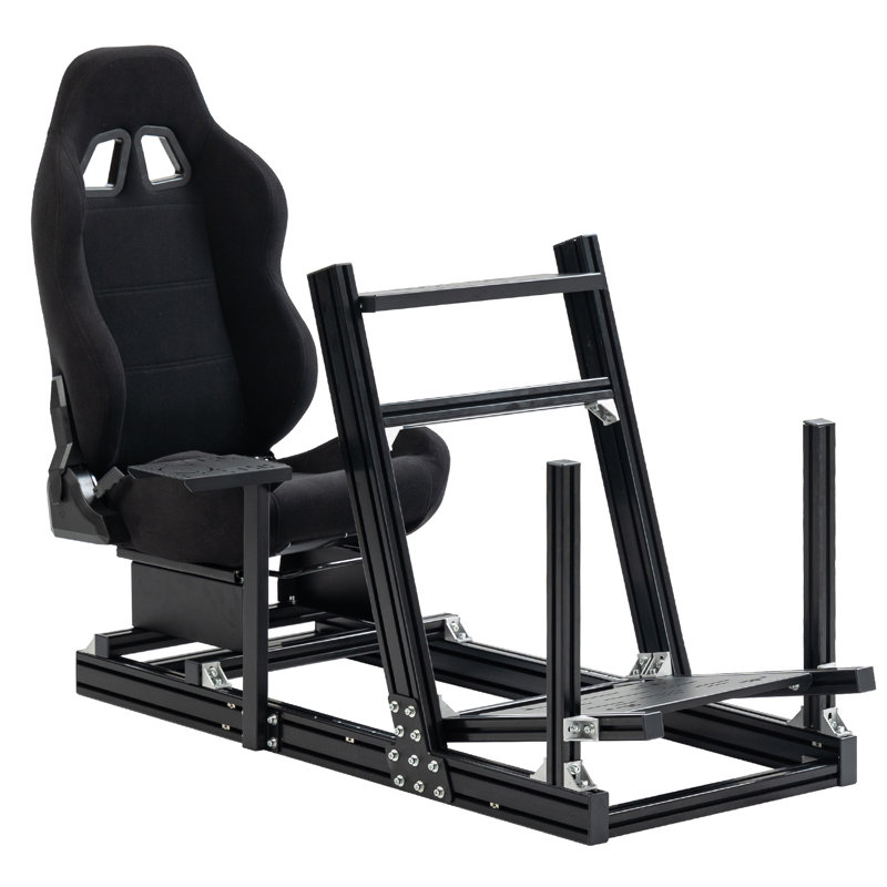 Anman Pro Racing Simulator Cockpit Aluminum with Black Seat Fit Logitech Thrustmaster, Not Include Steering wheel & Wheels & Pedals and Shifter Handbrake