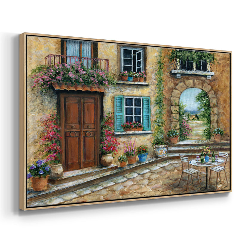 Tuscan Courtyard, reproduction d'art sur toile, H 25 po x l 37 po x P 2 po, Bois naturel