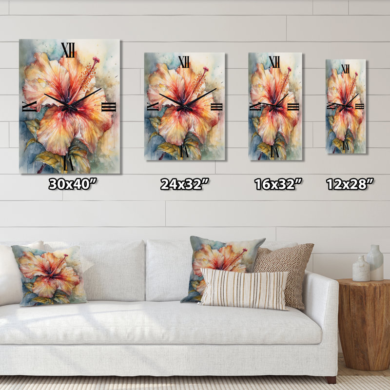 Horloge murale Jaszmin - Floral Hibiscus, H 40 po x l 30 po x P 1 po