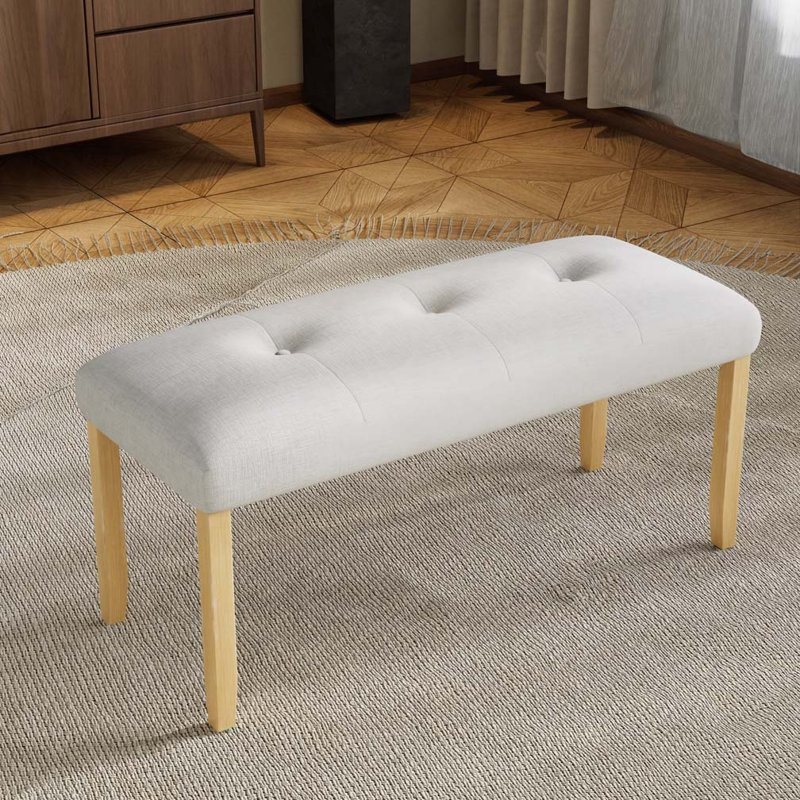 Banc rembourré avec siège rembourré et pieds en bois massif, Natural