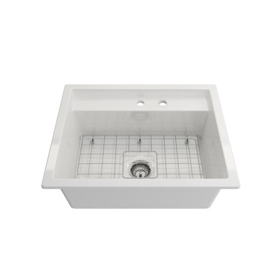 Support double en argile réfractaire 27 po Baveno Uno Évier de cuisine à simple cuve avec accessoires