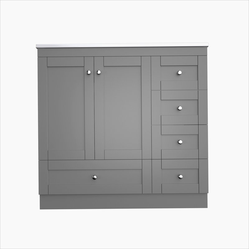 Armoire de salle de bain sur pieds 36 po avec lavabo en céramique, 4 tiroirs à fermeture en douceur et 2 portes à fermeture en douceur Shaker