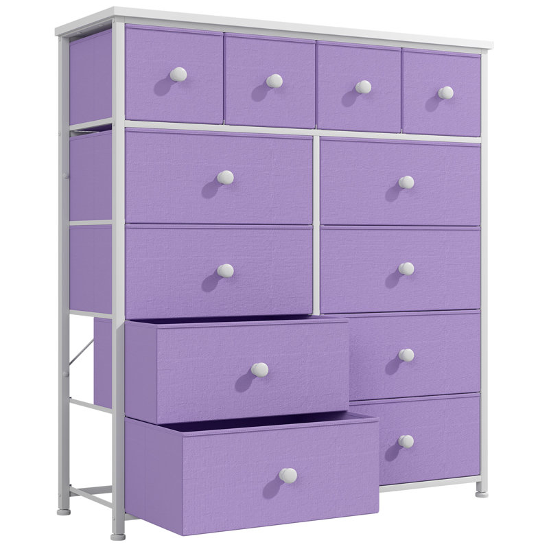 Pekka Dresser for Bedroom with 12 Spacious Storage Drawers, Dressers with Wooden Top and Metal Frame, Purple