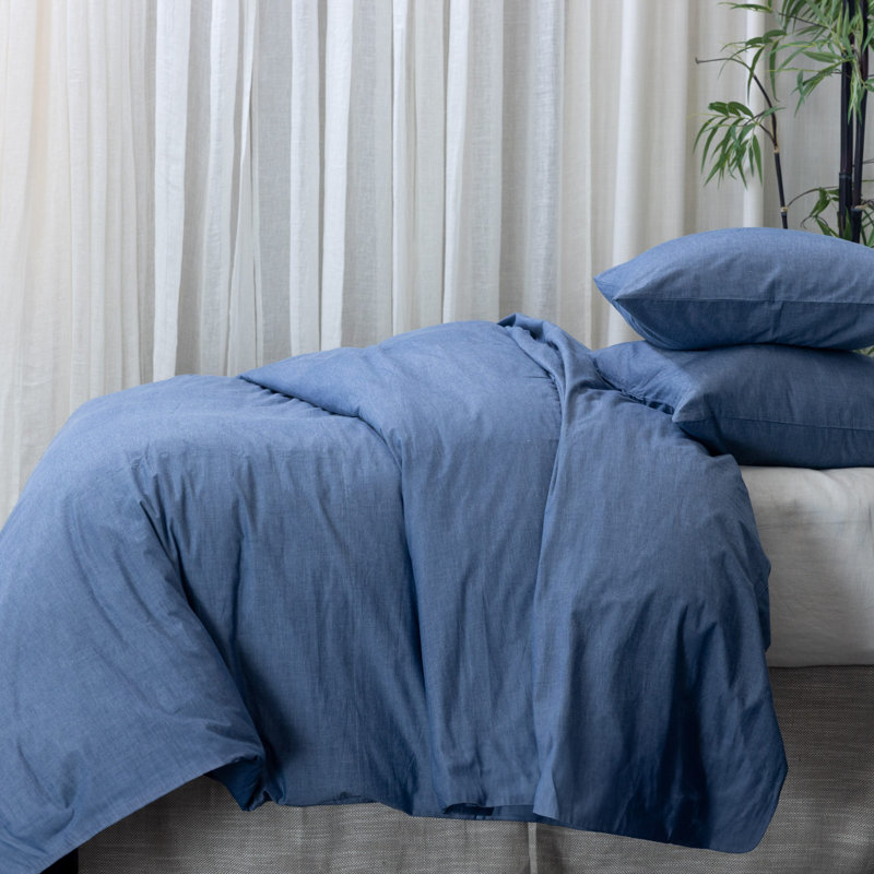Housse de couette SENSA, CHAMBRAY, ensemble, Bleu, Housse de couette simple + 1 taie décorative
