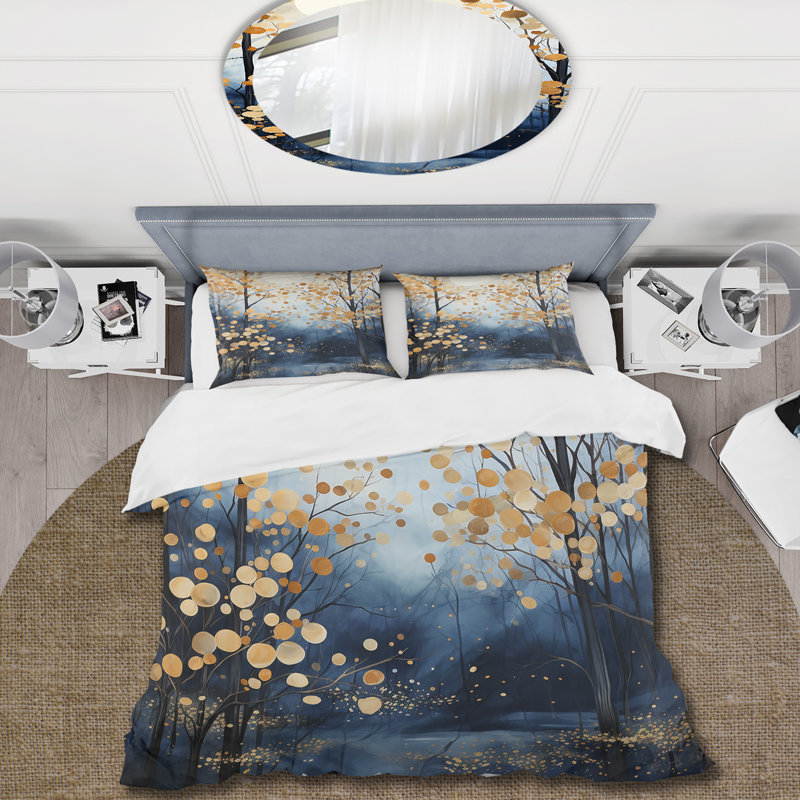Ensemble de housse de couette érable doré et bleu Winter Forest III - érable