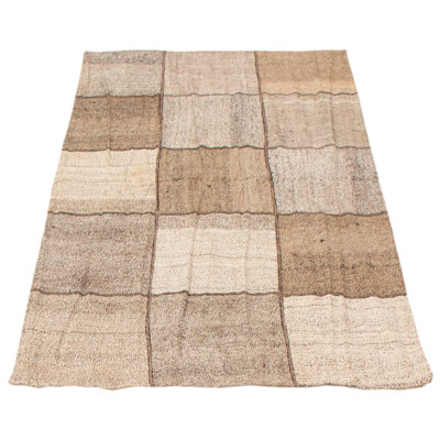 Tapis brun clair en laine tissé à plat à la main Martiya Patchwork 3 pi 11 po x 6 pi 7 po