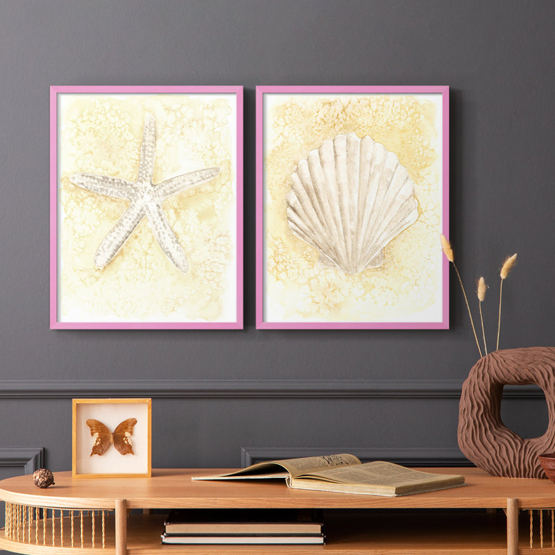 Impression encadrée Salty Seashell I-Premium - prête à être accrochée - aucun clou requis - aucun clou requis, Rose