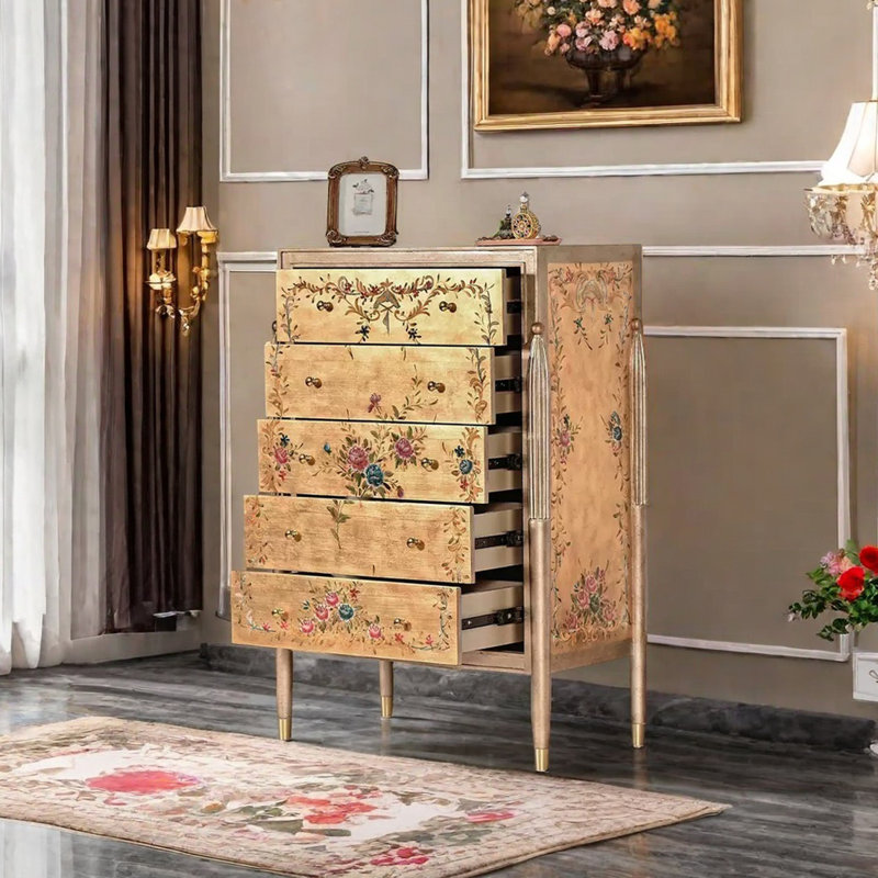 Rustic Hand-Painted 5-Drawer Cabinet