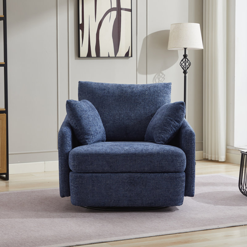Sayam 40.6'' Wide Swivel Club Chair, Navy Polyester