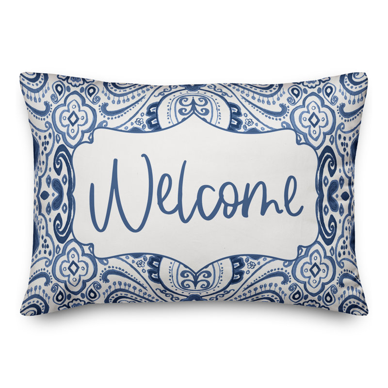 Paisley Outdoor Reversible Throw Pillow, Blue