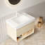 Meuble-lavabo flottant de 30 po, plateau en pierre frittée or Calacatta avec lavabo encastré en céramique, armoire en contreplaqué avec tiroir et tablette, lumière à capteur, finition texture travertin, pré-assemblé