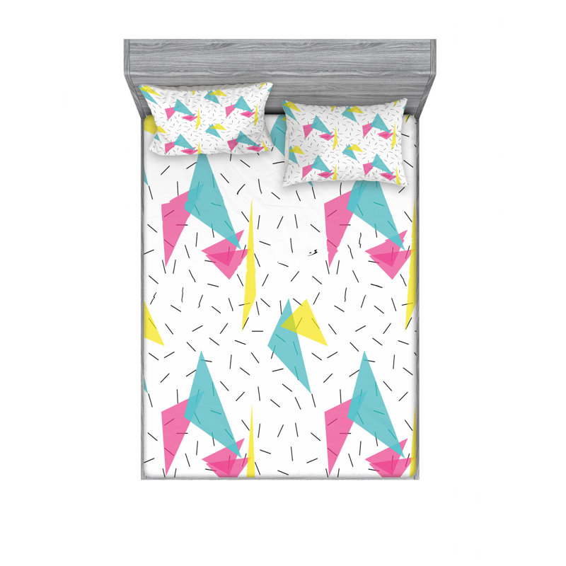 Microfiber Geometric Sheet Set, Full/Double Sheet Set with Fitted Sheet