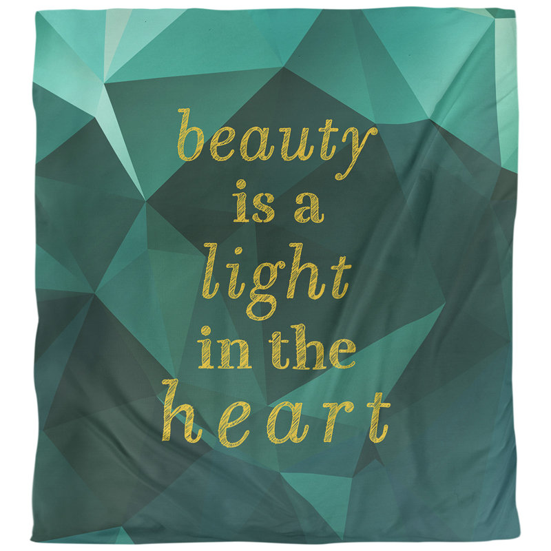Housse de couette simple avec citation inspiration beauté, Housse de couette pour très grand lit, Émeraude / doré