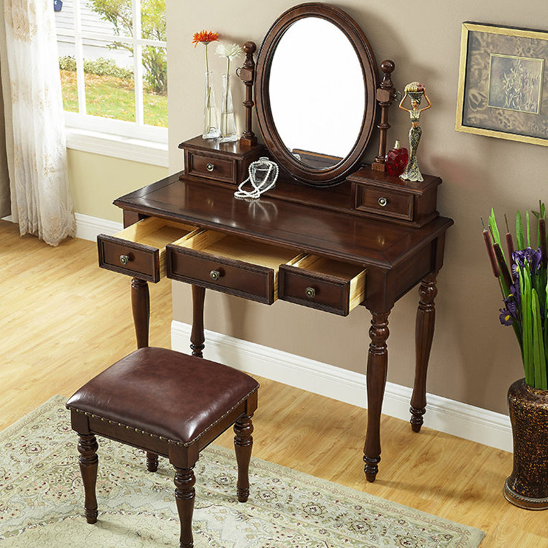Coiffeuse 47,24 "de style américain en bois massif brun avec miroir