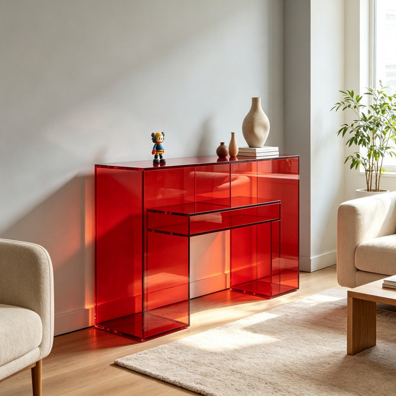Console décorative moderne en acrylique rouge, H 27,56 po x l 39,37 po x P 11,81 po