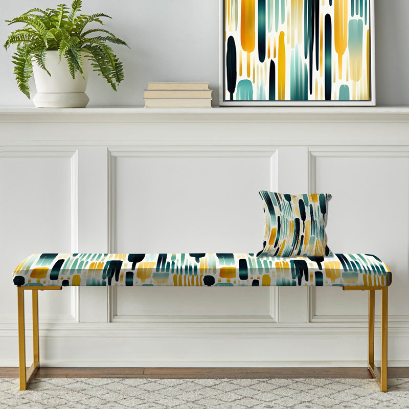 Banc rayé rembourré or, Green And Yellow Paint Striped