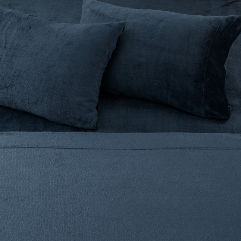 Ensembles de draps en velours ultra doux, Reine, Bleu denim
