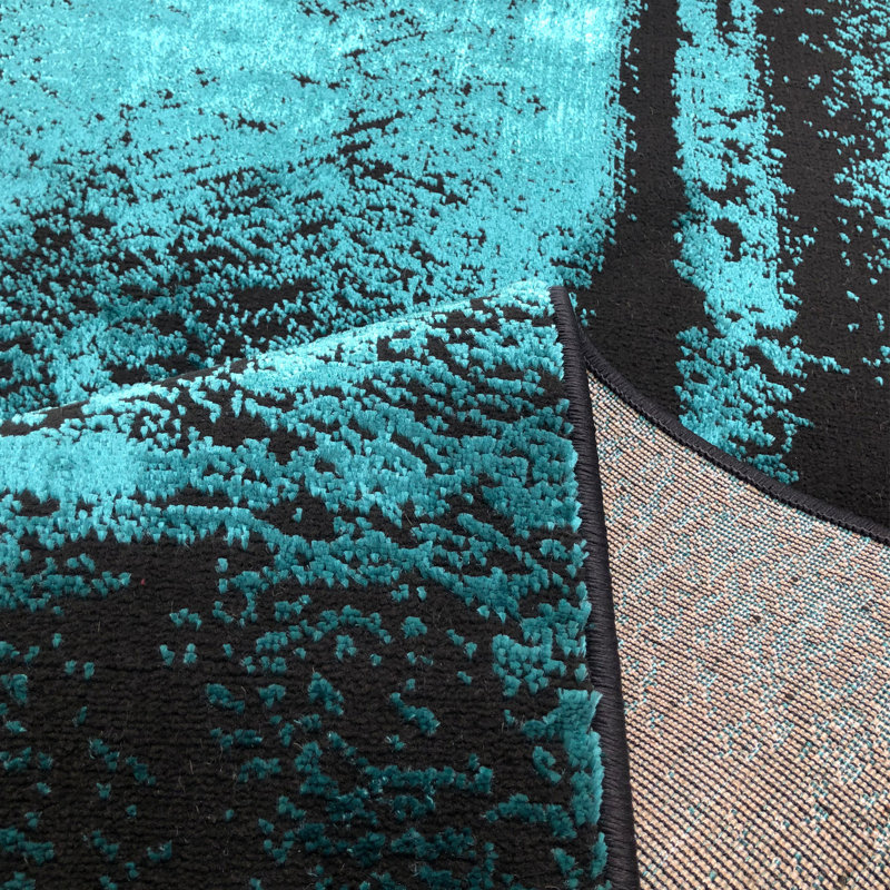 Tapis luxueux, anthracite et vert, 6,6 x 9,5 pieds | 100% polyester, 2,4 lb / pi² | Poils de 0,4 po de hauteur | Durable et facile à nettoyer, idéal pour le salon et la chambre à coucher | Conception élégante, parfaite pour un décor moderne