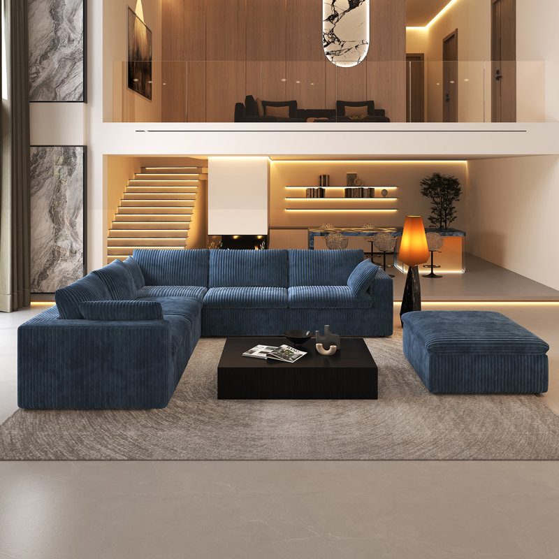 Canapé modulaire en coin 6 pièces en velours côtelé 6 pièces Boneless, Rembourrage en mousse bleue / velours côtelé