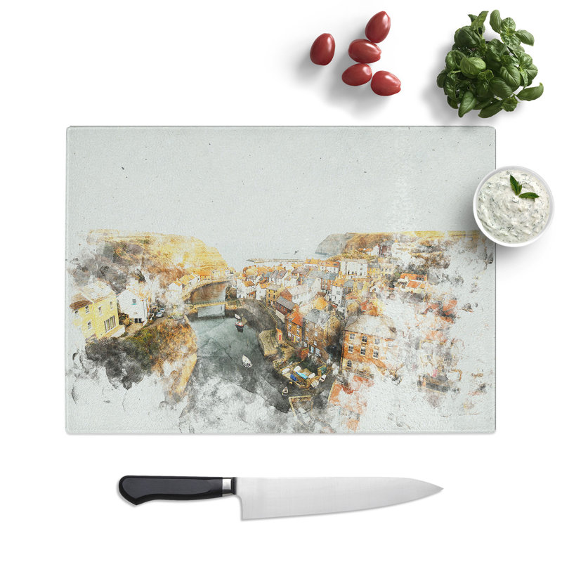 Tempered Glass Staithes in North Yorkshire Chopping Board, 28.5 cm x 39 cm