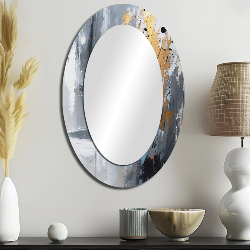 Gold Cheetahs Quick Call Accented With Grey II - Large Oval Wall Mirror On Metal, 36" x 24"