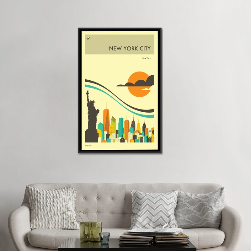 « new york horizon ii », impression sur toile, H 26 po x l 18 po x P 1,5 po, Toile avec cadre noir, Pas de tapis
