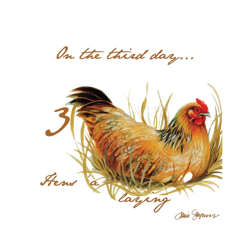Trois poules françaises par Janice Gaynor - peinture sur toile tendue, H 12 po x l 12 po x P 0,75 po