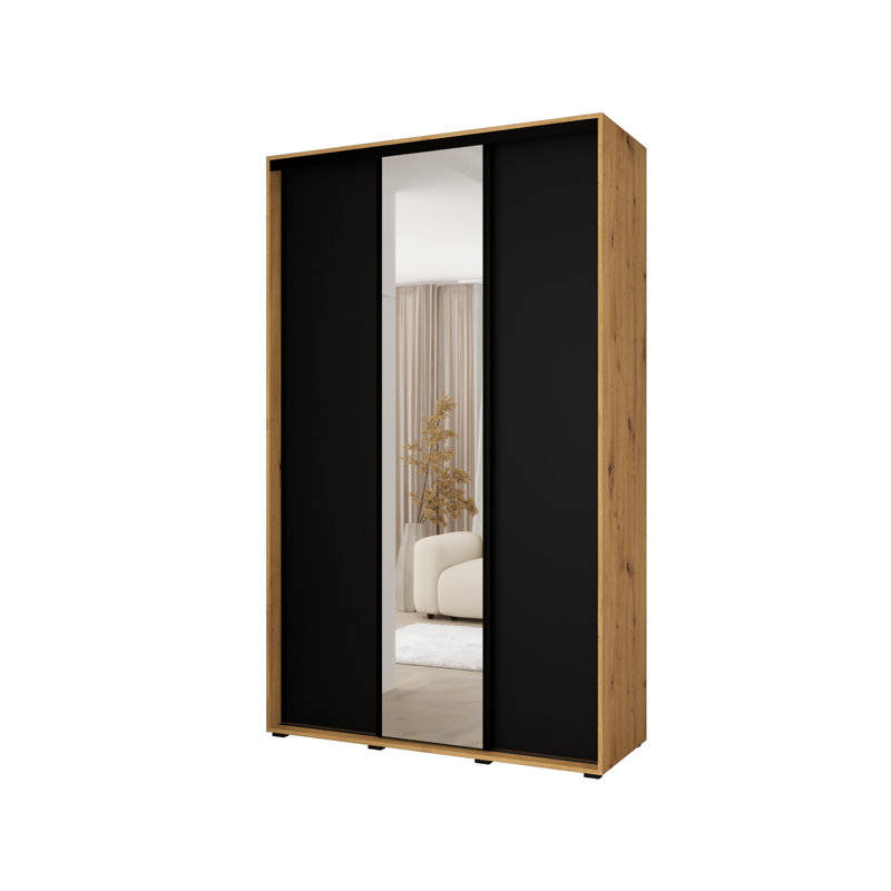 2 Door Laminate Wardrobe, 235cm H x 150cm W x 45cm D, Black/Natural