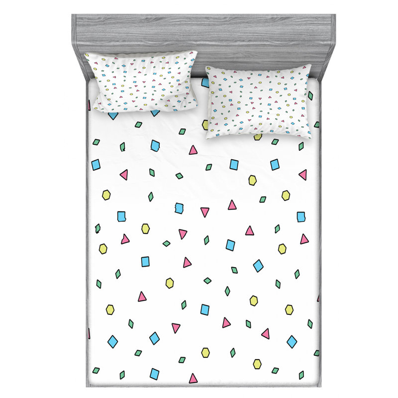 Microfiber Geometric Sheet Set, Queen Sheet Set with Fitted Sheet