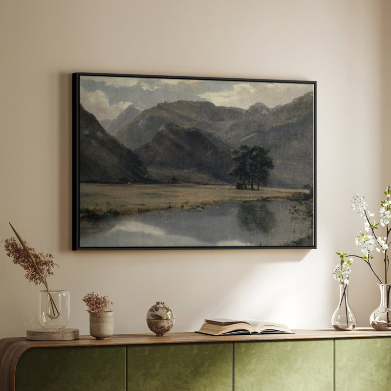 Paysage rétro - XLV III, H 25 po x l 37 po, Toile avec cadre flottant noir