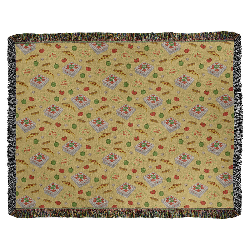 Couverture en coton tissée pizza, l 37 po x L 52 po, Jaune, Moyennement lourd