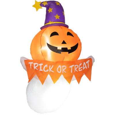 Outsunny 3.4Ft Halloween Inflatables Window Sticker Ghost With Orange Face