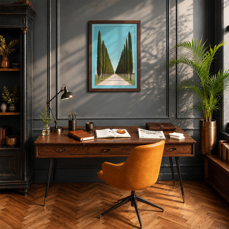 Cypress Avenue Minimalist - Framed Print, A1 - 84.1 x 59.4 cm, Walnut