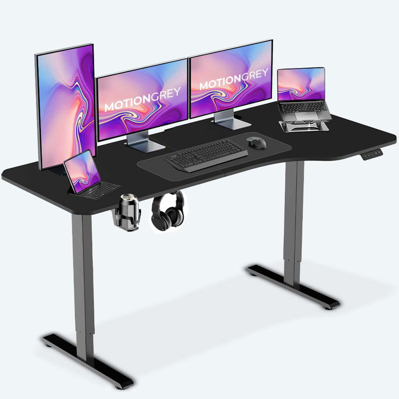 Bureau debout électrique en L, 63 po x 24 po à droite, Noir / Noir