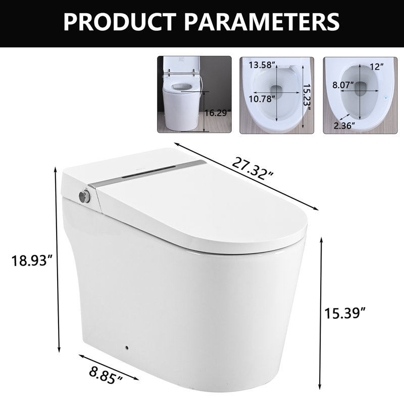 Smart Toilet With Self-Cleaning Nozzle, Heated Seat, Night , Foot Sensor, Remote Control, Led Display Sensor