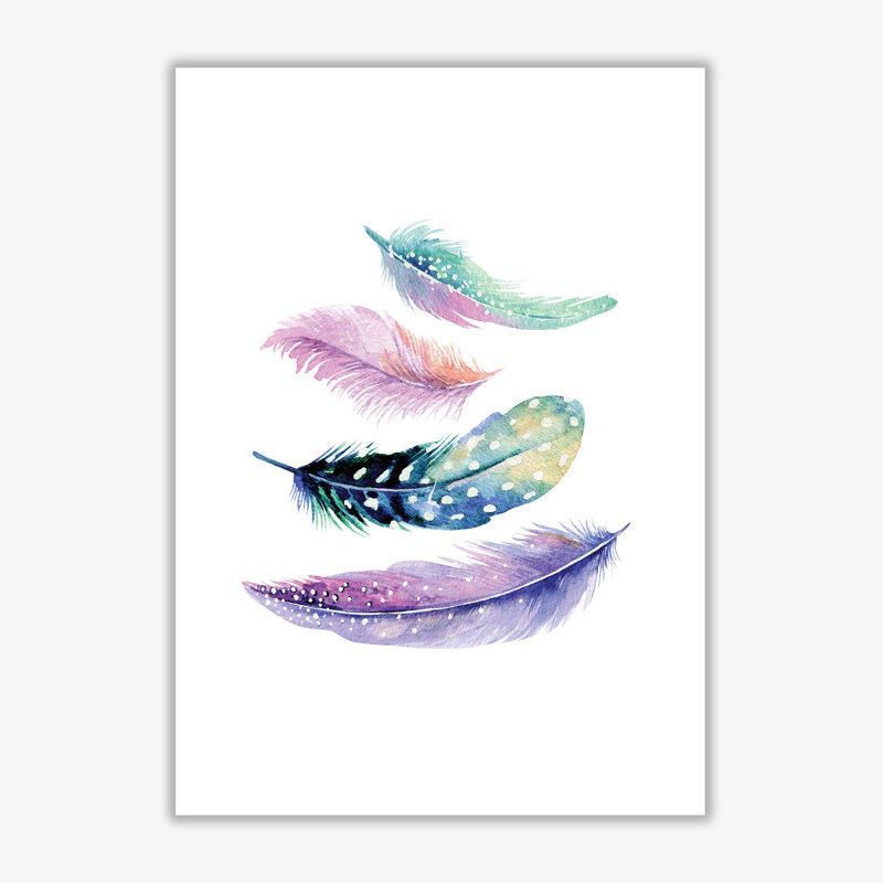 Turquoise And Purple Bird Feathers Abstract - Print, No Frame, 85 cm H x 60 cm W x 1 cm D