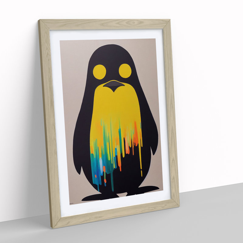 Dripping Penguin Abstract - Single Picture Frame Print, 34cm H x 25cm W x 2cm D, Oak