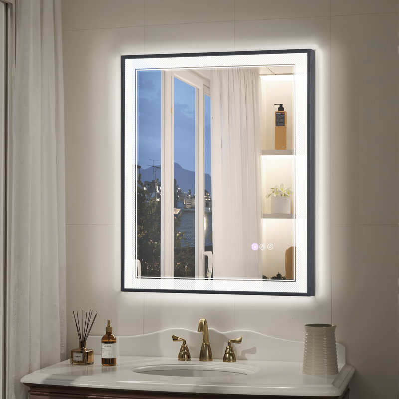 Miroir de salle de bain / de salle de bain à l'avant et à l'arrière en verre trempé anti-buée à DEL, 32 po x 24 po
