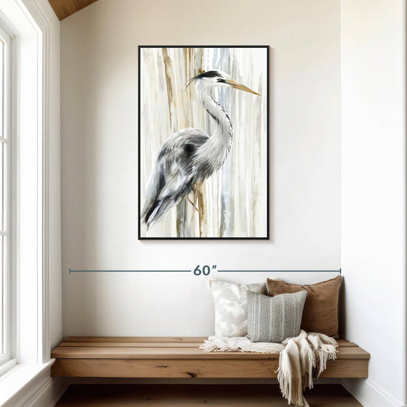 River Heron I, Cadre flottant noir, 29 po x 43 po