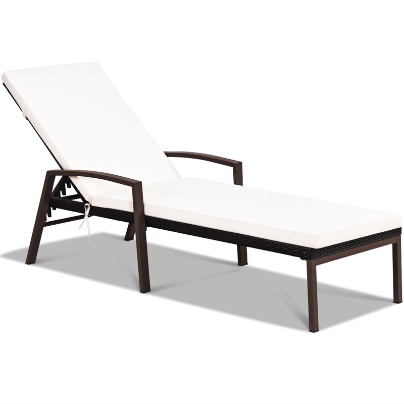 Chaise longue simple inclinable avec coussins 76 po Bridgitt, Blanc, 1